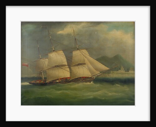 A sloop-of-war close-hauled in a breeze by British School