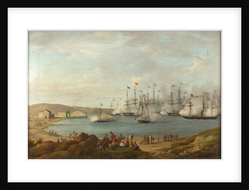 The international squadron carrying Prince Otto of Bavaria to become King of Greece firing a salute off Nafplio, February 1833 by attributed to John (Giovanni) Schranz