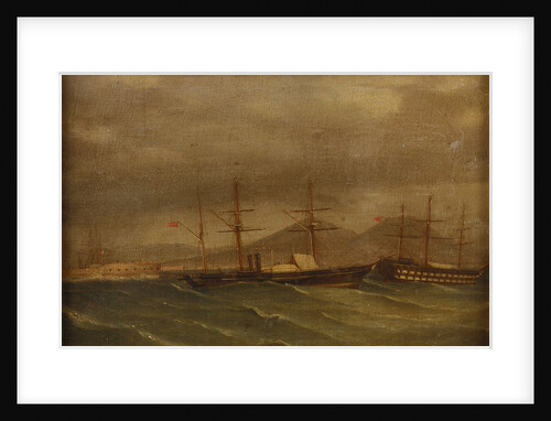 A paddle frigate in a rough sea off Naples by A. de Simone