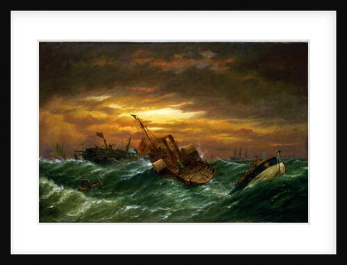Shipwreck with a paddle tug towing a lifeboat in a gale by Richard Henry Nibbs