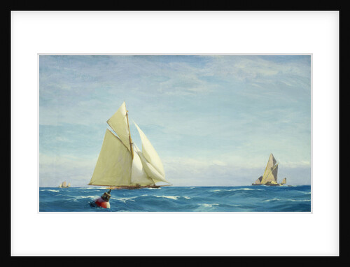 A large sloop yacht and a barge by John Fraser