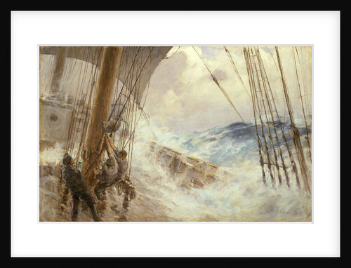 Clewing up the mainsail in heavy weather by Arthur John Trevor Briscoe