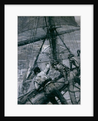 Heavy weather in the Channel: stowing the mainsail by Frank William Brangwyn