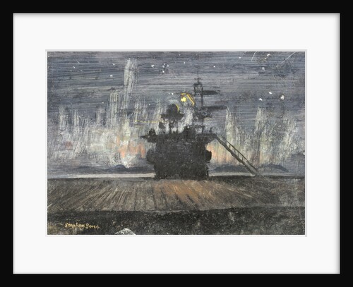 HMS 'Pursuer': view of an island against the Aurora Borealis by Stephen Bone