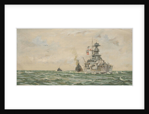 HMS 'Malaya' refuelling destroyers at sea by Rowland John Robb Langmaid