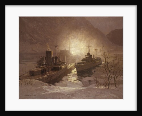 HMS 'Cossack' and the store ship 'Altmark', 16 February 1940 by Norman Wilkinson