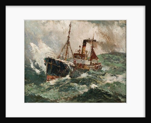 Gale force 8: trawler in a rough sea by Harry Hudson Rodmell