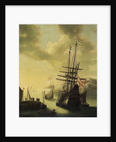 Dutch men-of-war in harbour by J. Browne