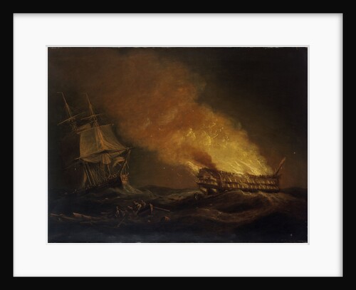 Loss of the East Indiaman 'Kent': the burning hulk, 1 March 1825 by Thomas Luny