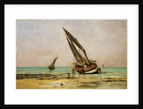 Beached fishing boats at low tide, Villerville by Edmond Yon