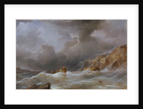 Wreck of a ship off a rocky coast by Samuel Walters