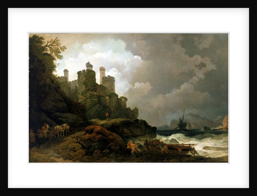 A fishing boat brought ashore near Conway Castle by Philippe-Jacques de Loutherbourg