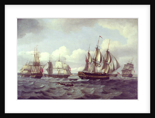 The ship 'Castor' and other vessels in a choppy sea by Thomas Luny