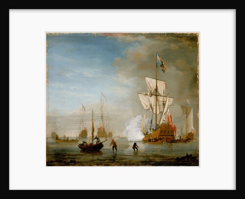 Calm: an English ketch rigged yacht, thought to be the Isabella, with other ships and vessels near the shore by Peter Monamy