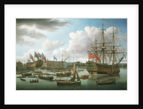 The 'Royal George' at Deptford showing the launch of 'The Cambridge' by John Cleveley