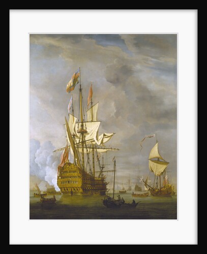 Calm: HMS 'Royal Sovereign' with a Royal yacht in a light air by Willem Van de Velde the Younger