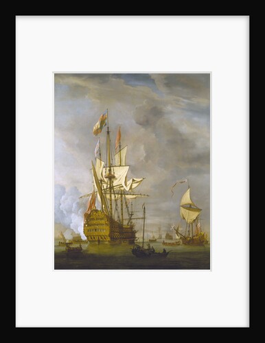 Calm: HMS 'Royal Sovereign' with a Royal yacht in a light air by Willem Van de Velde the Younger