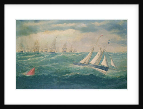 Liverpool pilot schooner No 2, the Leader, leading a fleet of vessels over the Mersey bar during a gale, 8 February 1881 by William Howard Yorke