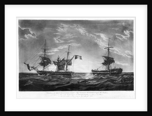 Situation of the Honble East India Compys Ship Warren Hastings...and the French Frigate La Piemontaise.. on June 21st, 1806... after the Action by Thomas Whitcombe; Joseph Jeakes
