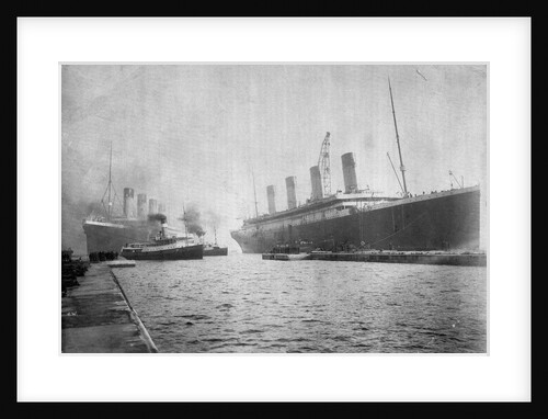 Passenger liner 'Titanic' (Br, 1912) Oceanic Steam Nav Co Ltd, (Ismay Imrie & Co Ltd, managers) (White Star Line): at Belfast with the 'Olympic'; bow just out of picture by unknown