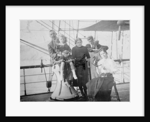 Group portrait including Mr Hill of the Seamen's Institution on deck, at Iquique, Chile by unknown