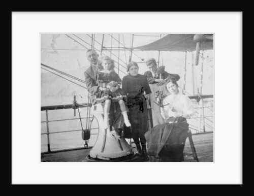 Group portrait including Mr Hill of the Seamen's Institution on deck, at Iquique, Chile by unknown