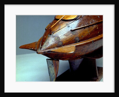 Full hull model, life-saving capsule, starboard stern quarter, rudder detail by R. F. Wells