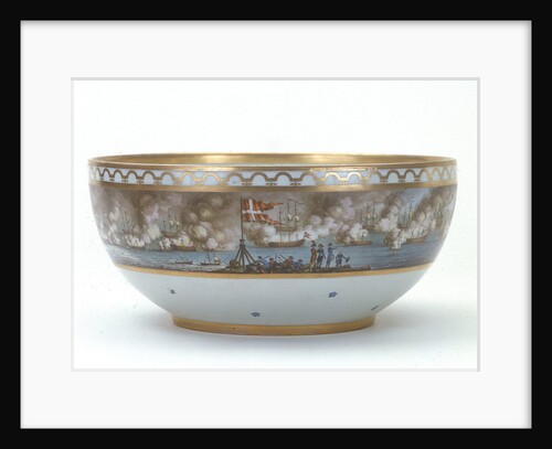 Porcelain bowl painted with scene of the Battle of Copenhagen, 1801 by Royal Danish Porcelain Manufactory