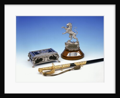 Casket, statuette and sword by Mappin & Webb
