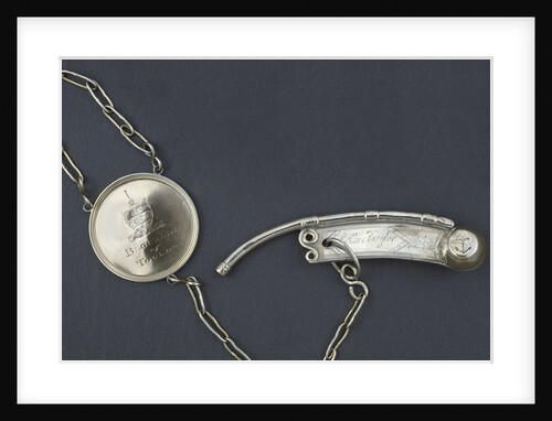 Silver presentation boatswain's call with a medallion commemorating the Blockade of Toulon. by Henry Croswell
