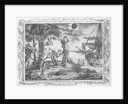 Christopher Columbus's voyage. The Indians astonished at the Eclipse of the Moon foretold by Columbus. Engraved for Drake's Voyages. by unknown