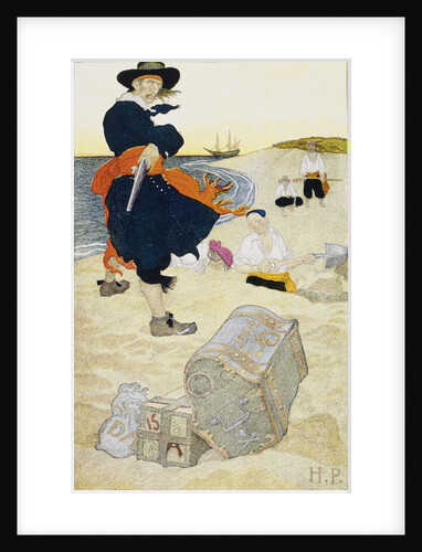 Pirate William Kidd buries treasure on Gardiner's Island by Howard Pyle
