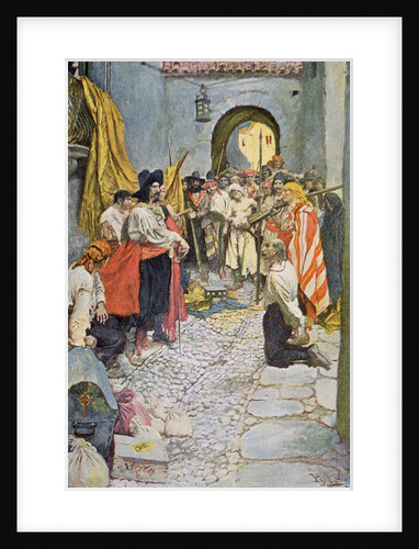 Pirates extort money from the citizens of a town by Howard Pyle