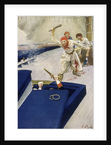 A pirate attack through the hatch of a ship by Howard Pyle