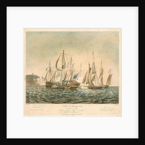 The Cumberland Merchant Ship engaging 4 French Lugger Privateers off Folkestone, on 13th Jany 1811 by George Ballisat