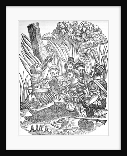 Bartholomew Roberts (1682-1722) or 'Black Bart''s pirate crew carouses at Old Calabar river in West Africa. by unknown