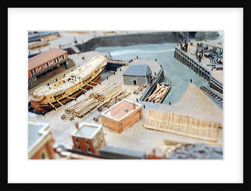 Topographic model, Royal Dockyards at Sheerness, detail showing HMS 'Squirrel' in dry dock by George Stockwell