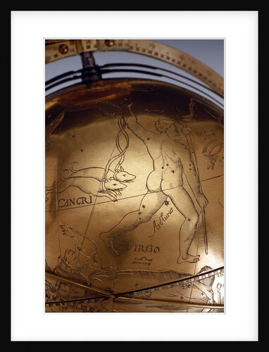 The dogs of Bootes, detail on celestial globe by Isaac Habrecht II
