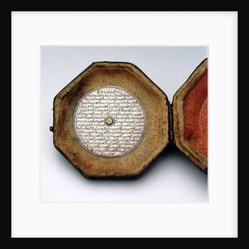 table of latitudes on inside of case of Augsburg dial by Johann Martin Willebrand