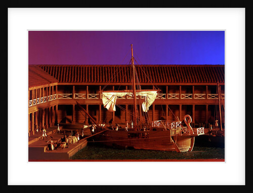Topographic model, Roman Port of Lepis Magna, detail of Roman Merchantman by Kenneth Britten
