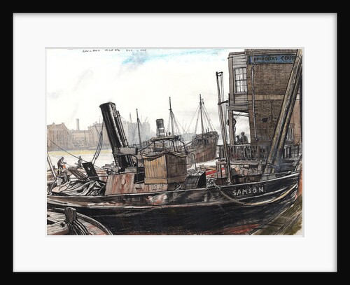The Thames at the Angel, with the tug 'Samson' in the foreground by Rowland Hilder