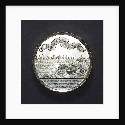 Medal commemorating the dangerous crossing of King William III and the triumphal entry into The Hague, 1691; reverse by J. Smeltzing