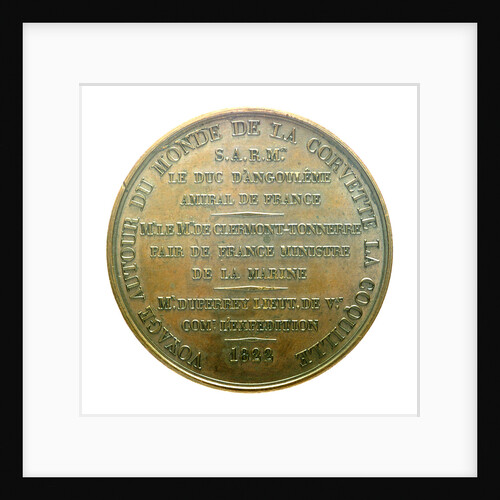 Medal commemorating the voyage of corvette, 'La Coquille', 1822; reverse by J.P. de Puymaurin