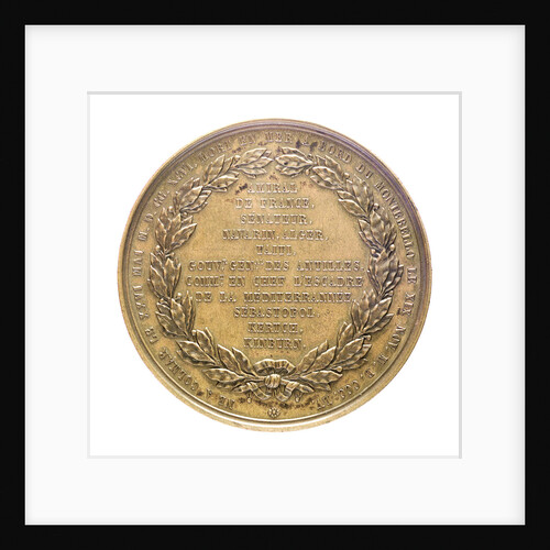 Medal commemorating Admiral Armand Bruat (1796-1855); reverse by Valentin Maurice Borrel