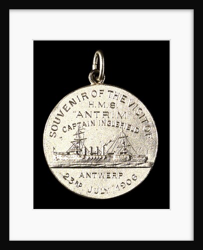 Medalet commemorating the visit of HMS 'Antrim' Captain Inglefield to Antwerp, 1906; reverse by J. Baetes