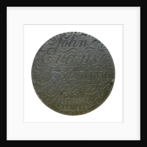 Engraved copper commemorative coin; reverse by unknown