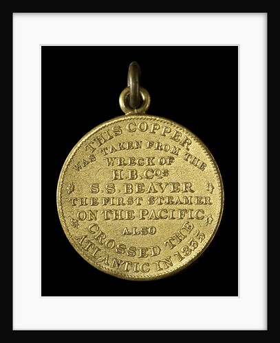 Medal commemorating the wreck of Hudson Bay Company steamer 'Beaver', 1892; reverse by C.W. McCain