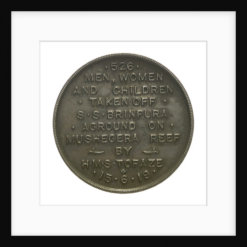 Medal commemorating the wreck of SS 'Brinpura', 1919; obverse by unknown