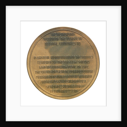 Medal commemorating the rescue of the crews of seven Dutch merchantmen; reverse by J.J. van der Goor