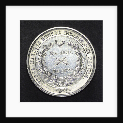 Medal commemorating L.J.R. Agassiz, explorer and zoologist; reverse by W. Barber
